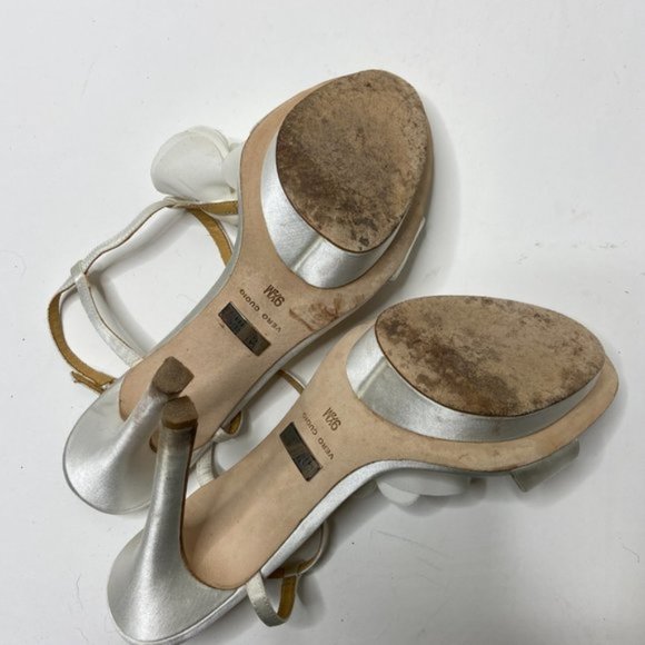 Badgley Mischka Randee White Satin Floral Heels - Picture 4 of 5